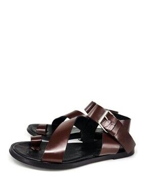 Essen The Label Brown Leather Cross Over Straps Toe-Loop Flat City Sandals
